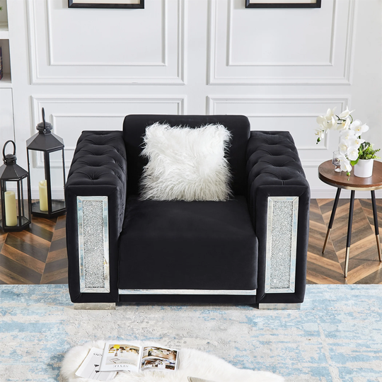 Single Sofa Couch Velvet Sofa Living Room Sofa Silver Legs Black
