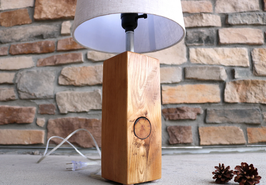 Wood Table Lamp Handmade | Handcrafted Primitive Farmhouse Wooden Bedside Cabin Lodge House Decor Gift For Him Modern Desk