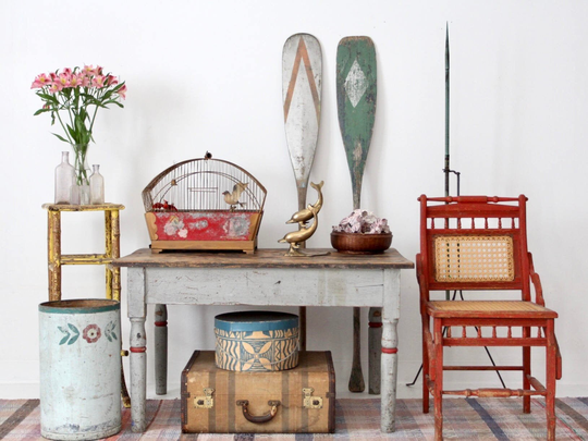 Antique Caned Chair, Red Accent Turned Wood Chair