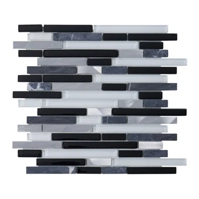 Black Gray Glass Natural Stone Metal Linear Mosaic Sheet Tile By Modket