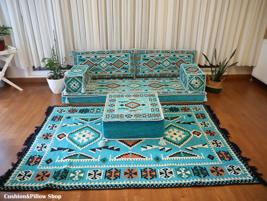 Light Blue French Cushion, Turquoise Sofa, Majlis Bohem Home Decor, Couch, Oriental Sofa Set, Custom Order Ottoman Style Decor