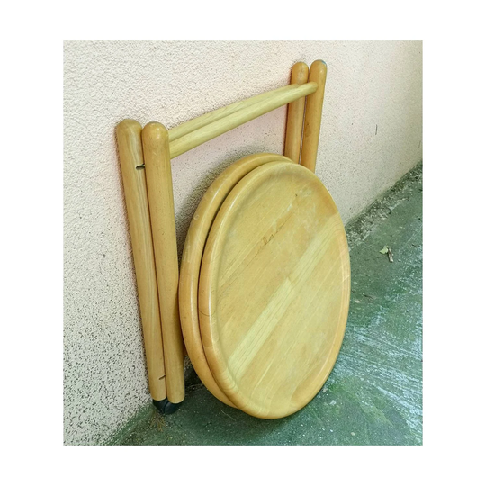 Mid Century Modern Danish Coffee Table On Wheels/Solid Wood Serving Vintage Bar Cart Round Folding Made in Denmark