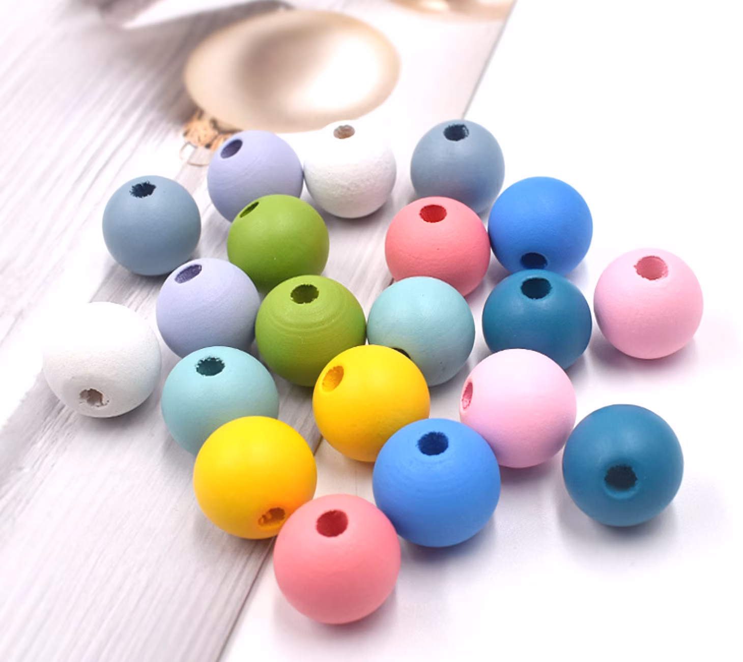 50Pcs/Lot 16mm Colored Wood Beads, 10 Colors Painted Natural Ball Necklace Bracelet Beads