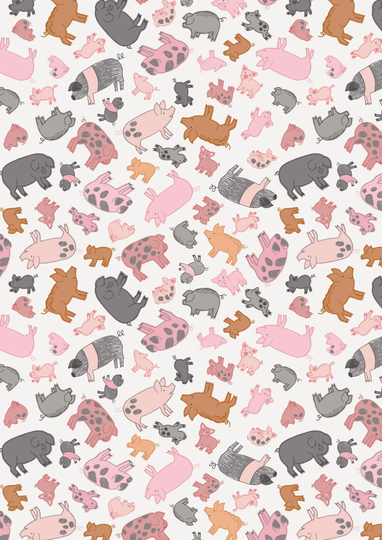 Piggy Tales - By Lewis & Irene Pattern # A534.1 Piggies On Cream 100% Cotton Woven Fabric
