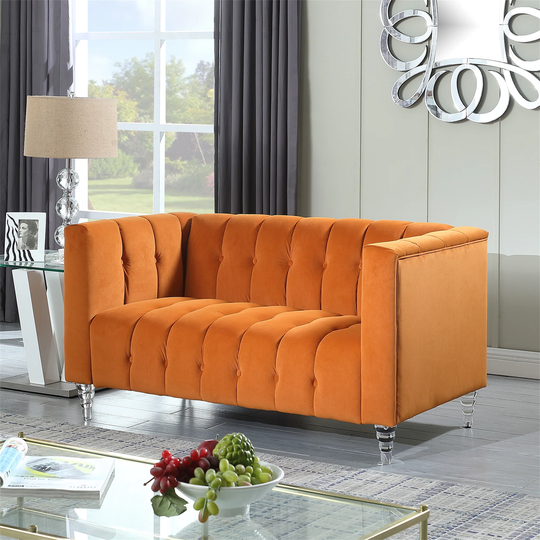 Loveseat Sofa Couch Velvet Modern Chesterfield Sofa Living Room Grey