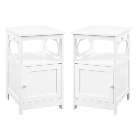 End Table with Cabinet in White Wood Finish - Set of 2 - 54 x 84