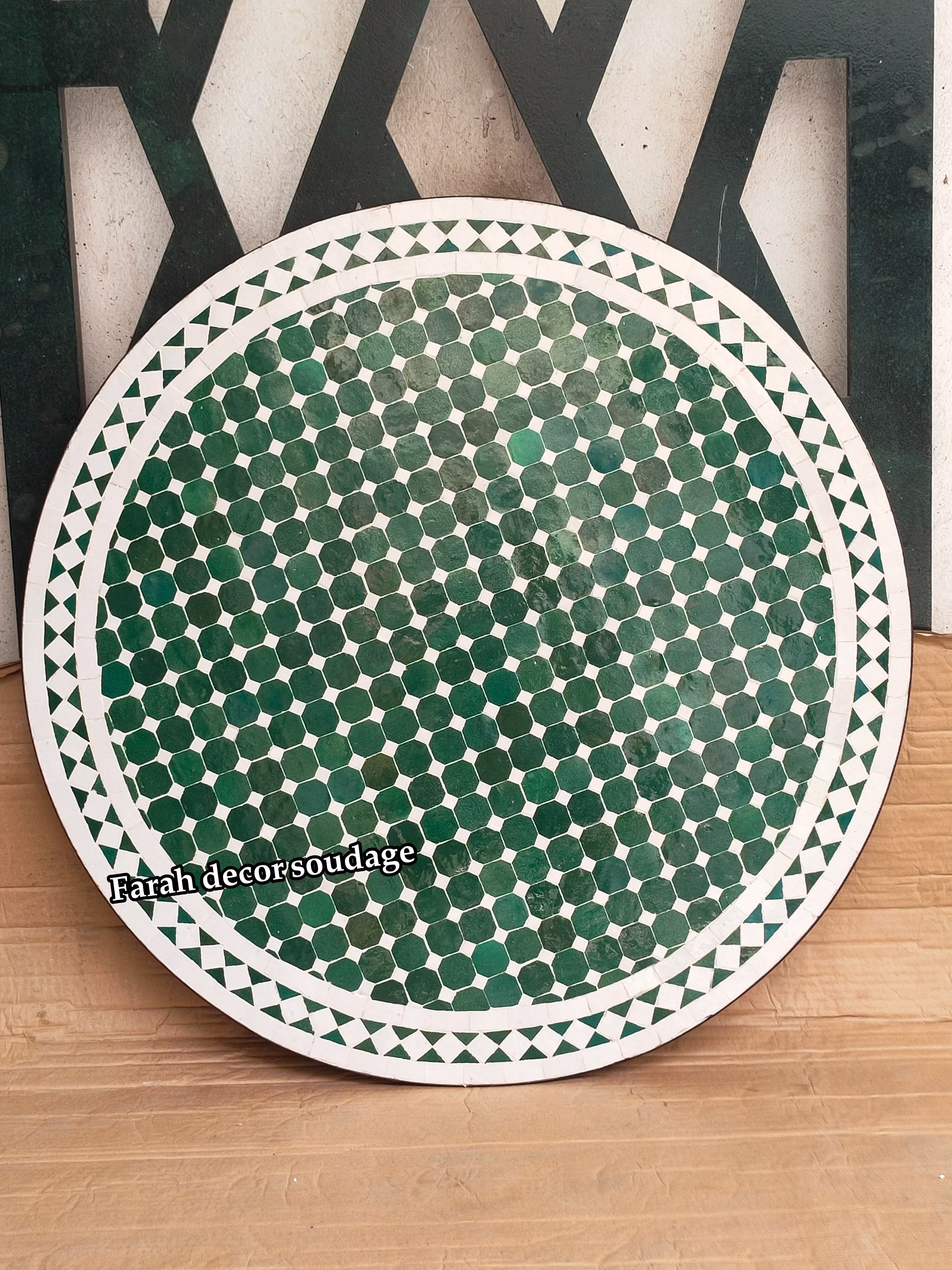 Handmade Moroccan Mosaic Table - Outdoor & Indoor Moorish Mosaic Table Green Tiles Decor