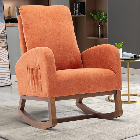 Rocking Chair Nursery Glider Rocker Chair High Backrest Upholstered Velvet Accent Chair with Side Pocket for Living Room Office