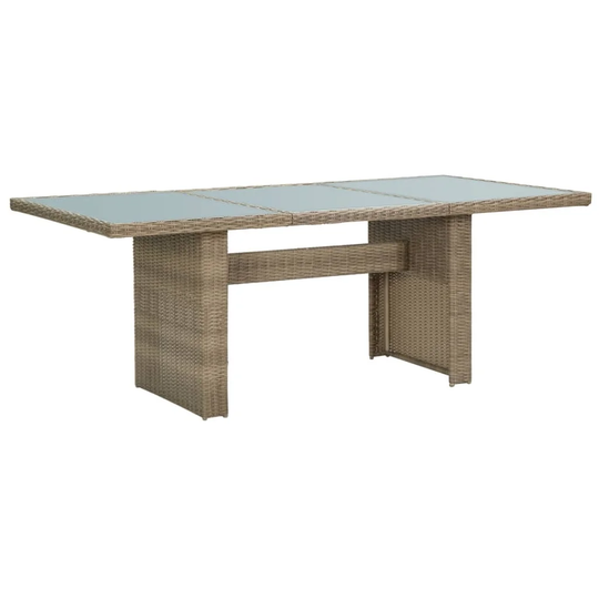 vidaXL Patio Dining Table Brown 78.7"x39.4"x29.1"Glass and Poly Rattan