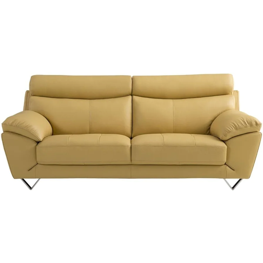 Yellow Leatherette Upholstered Sofa with Steel Feet