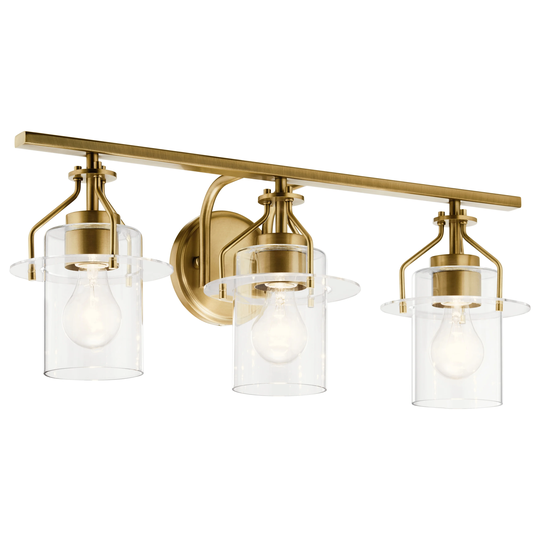 Kichler Lighting Everett 24 in. 3-Light Natural Brass Vanity Light with Clear Glass
