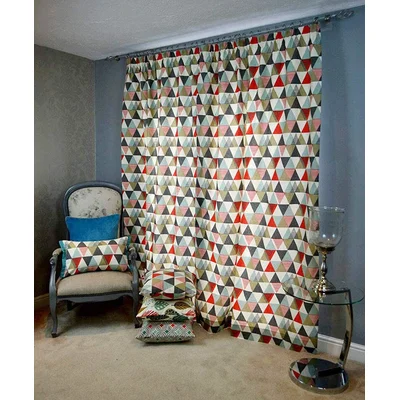 MCALISTER TEXTILES Vita Tailored Curtains (Pair) | Width 167Cm (66") X 137Cm (54") Pencil Pleat Blackout Thermal Lined | Cotton Print - Burnt Orange