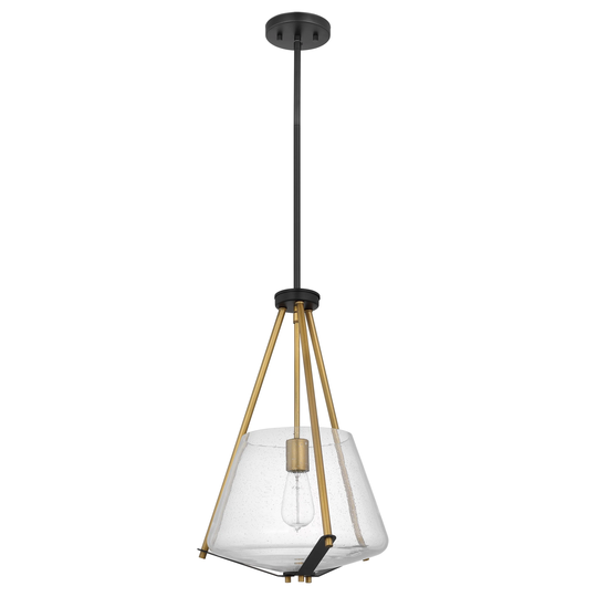 Starlight 1 Light Foyer Pendant Medium Base 60 Watt Matte Black Finish Clear Seeded Glass