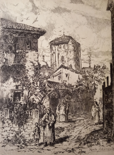 Nicola D'ascenzo | Italian/American 1871-1954, "A Street in Burgos", Aquatint, C. 1930, Signed Pencil | Free Shipping