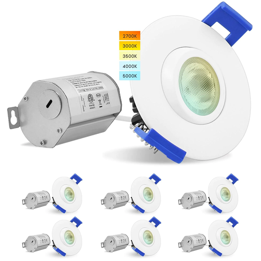 Luxrite 2" Gimbal LED Recessed Light J-Box 5W 5 Color Selectable Dimmable 400 Lumens Damp Rated IC Rated 6 Pack