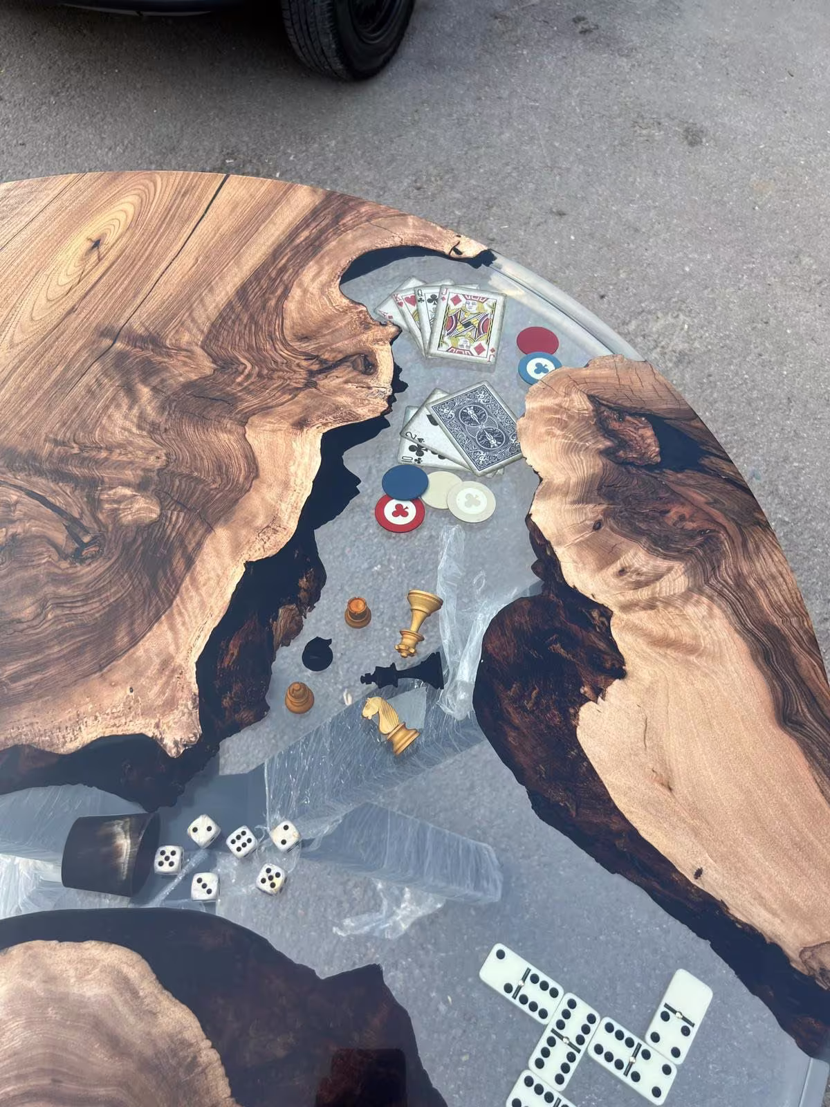 Walnut Round Epoxy Game Table, Gamble Custom 42" Resin Poker Table Order For Kristyn Constance