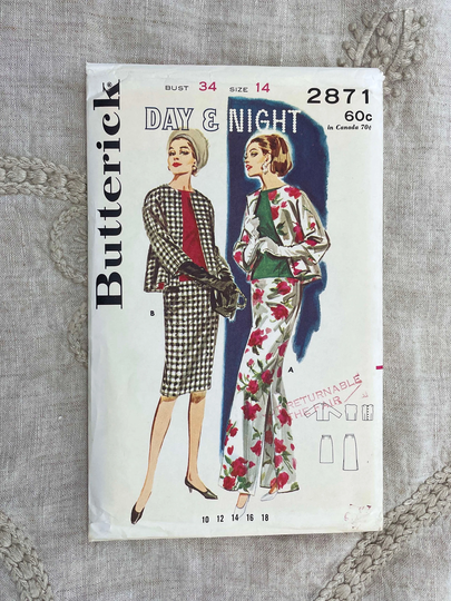 Butterick 2871 - 60S Day & Night Ensemble Pattern With Pencil Skirts, Shell Blouse Jacket Patterns Size 14 | 34" Uncut | Ff