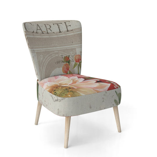 Designart 'Red Painted Flowers On VIntage Postcard III' Upholstered Farmhouse Accent Chair