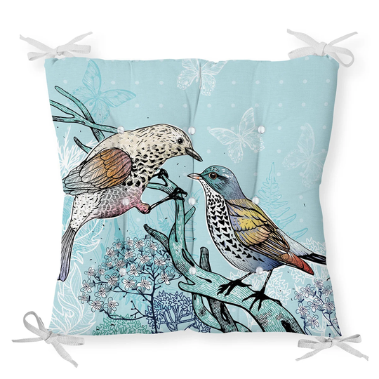 Bird Design Chair Cushion|Chair Pads With Ties|Square Seat Cover|Handmade Pillows For Chairs|Fluffy Cushion|Modern Cover|Seat Pad