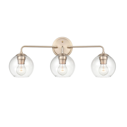 Millennium Lighting 3 Light Modern Gold Bathroom Vanity Fixture with Clear Glass Shades