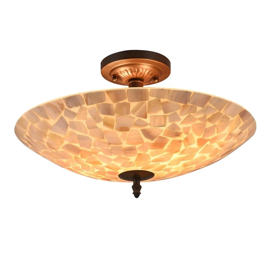 2-light Dark Bronze/Sea Shell Glass Semi-Flush Mount