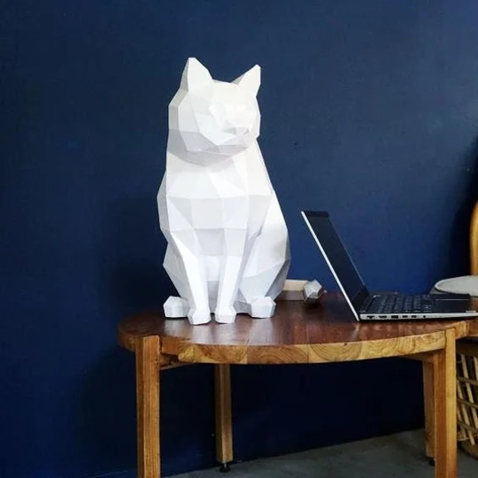 White Cat 3D Interior Decor Kit Kitty Papercraft Polygonal Sculpture Model Gift