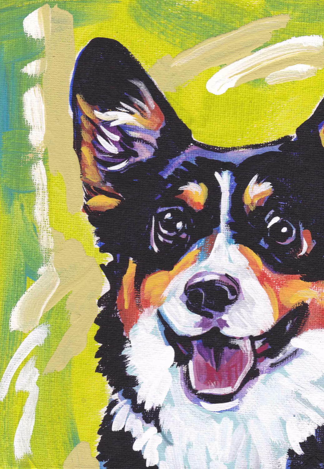 Tri Color Pembroke Welsh Corgi Dog Portrait Art Print Of Pop Painting 13x19