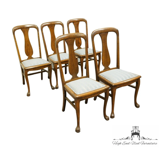 Set Of 5 Vintage Antique Solid Walnut Country French Provincial Splat Back Dining Side Chairs