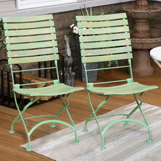 Sunnydaze Cafe Couleur Folding Chestnut Wooden Folding Chair - Green - Set of 4 - N/A