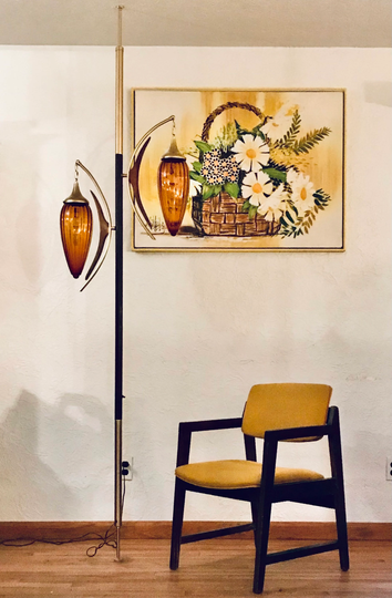 Vintage Mid Century Modern Danish Style Ocher Yellow Wood Accent Lounge Chair