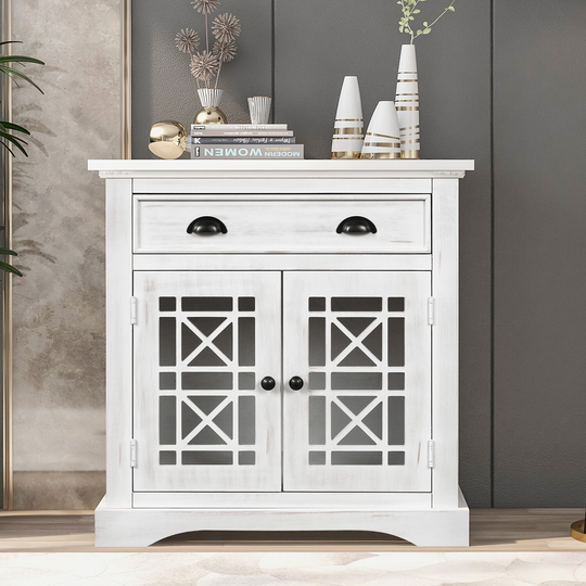 Retro Storage Cabinet with Doors and Big Drawer, Office Storage Chest