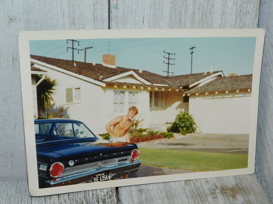 Vintage Color Photo Of Falcon Car, Boy & White House, Old Photo, Car House Photo, Daysgonebytreasures, D