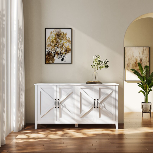 Sideboard with 4 Doors and 4 Open Shelves,Freestanding Buffet Storage Cabinet Entryway Floor Cabinet for Living Room Bedroom