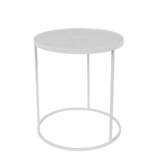 Zuiver Glazed Round White Tile End Table