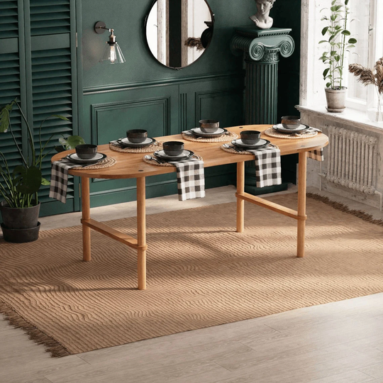 Solid Wood Dining Table Demontha, Modern Kitchen Table, Rectangle Beech Wooden Handmade Room