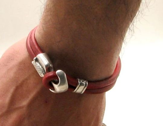 Valentines Day Gift For Him, Mens Jewelry, Anchor Bracelet, Cuff Leather, Bracelet Men, Boyfriend Valentines