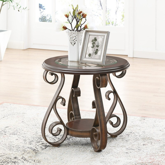 Retro End Table with Glass Table Top, Dark Brown