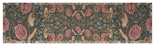 Roses & Birds Ii Blue Table Runner