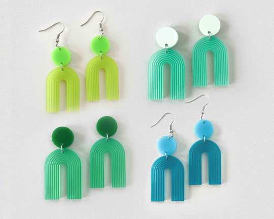Colorful Acrylic Earrings, Green Statement Teal Jewelry, Lime Minimal Mint Arch Earrings