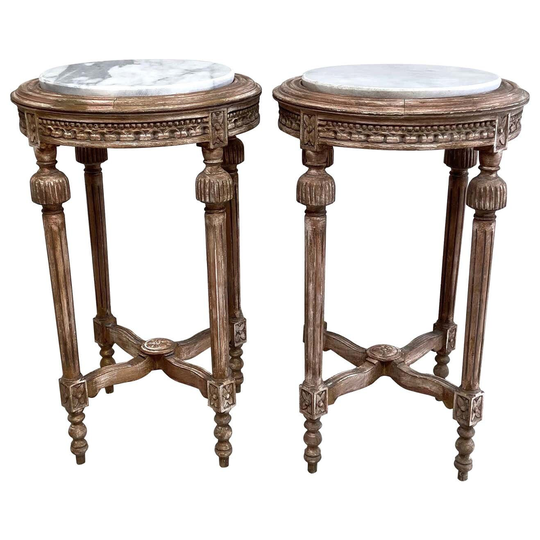 Pair Of Vintage Side Tables With Marble Tops