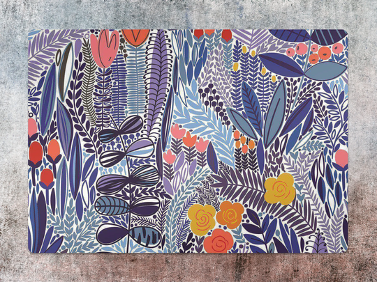 Blue Wildflower Chair Mat, Purple Splat Pink Vinyl Floor Botanical Protective Pad, Decorative Gift Idea