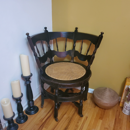 Gorgeous Antique Burgomaster Cane Seat Chair On Caster