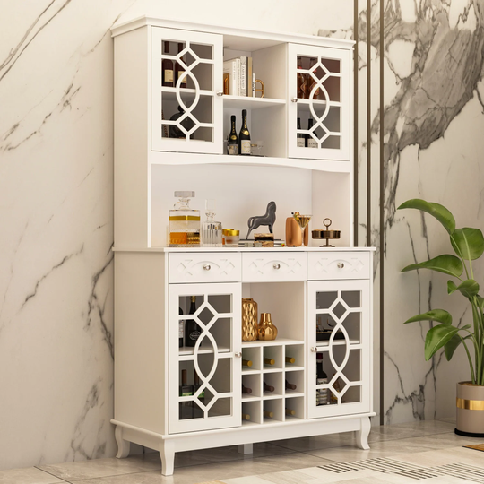 70.9" Kitchen Pantry Lacquered Storage Cabinet Glass Door Office Home