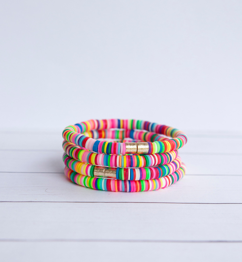 More Rainbow Clay Disc Stretch Bracelet | 6mm 1 Jewelry Polymer Layering Stackable