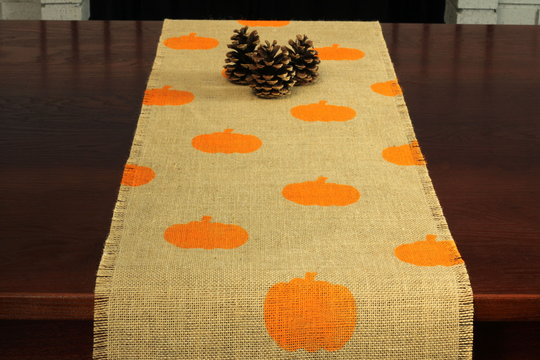 Fall Burlap Table Runner, Orange Pumpkin Autumn Decor, Decor