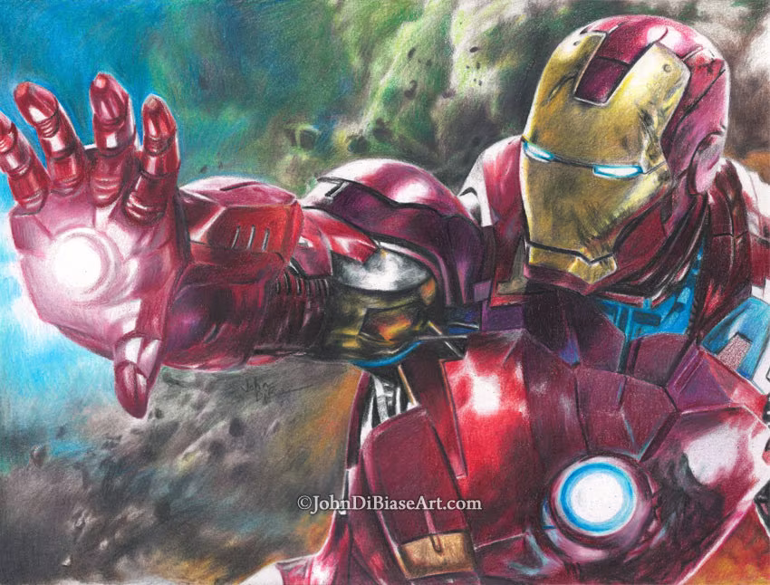 Full Color Drawing Print Of Iron Man From Avengers