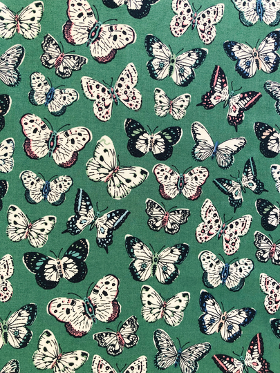 Snow Apollos & Monarch Butterflies Allover Green Quilting Cotton Fabric By 1/4, 1/2 Yard Or Fat Quarter, Australian Insect