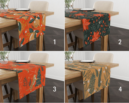 Christmas & Winter Table Runner, Red & Green Kitchen Decoration, Pine Tree Cover, Farmhouse Decor, Gift