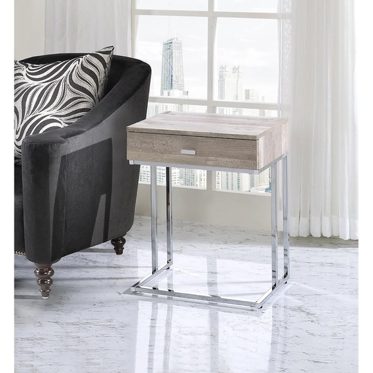 Hillsdale Kane Creek Wood and Metal C-Shaped Decorative Table and Drawer, V-Design Top, Brown Color Accent Table Wood & Metal