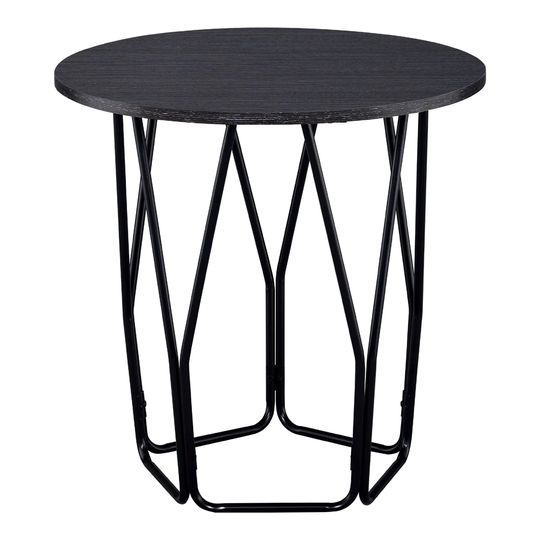 Round Wood End Table with Metal Base in Espresso and Black